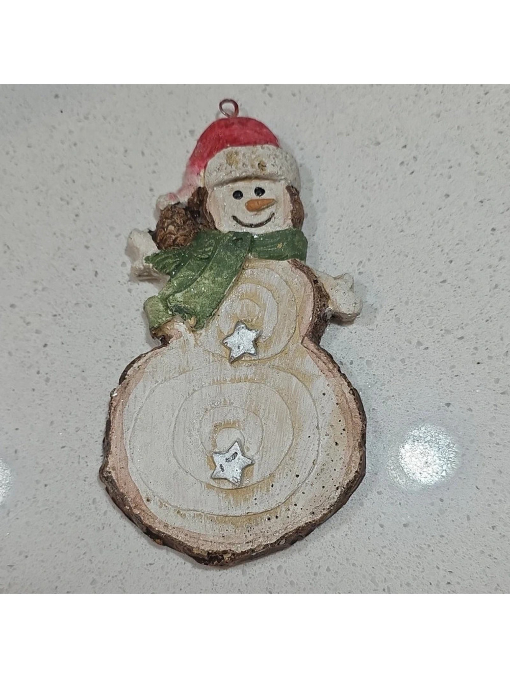 Handcrafted Wooden Snowman Christmas Ornament with Painted Details